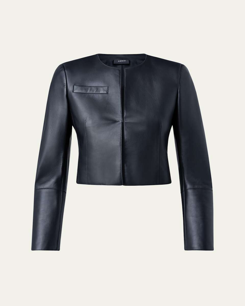 Hasso Cropped Napa Leather Jacket, Black